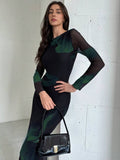  | SHEIN Aloruh Elegant Boat Neckline Long Sleeve Tie Dye Mesh Print Cocktail Party Dress | Dress | Shein | OneHub