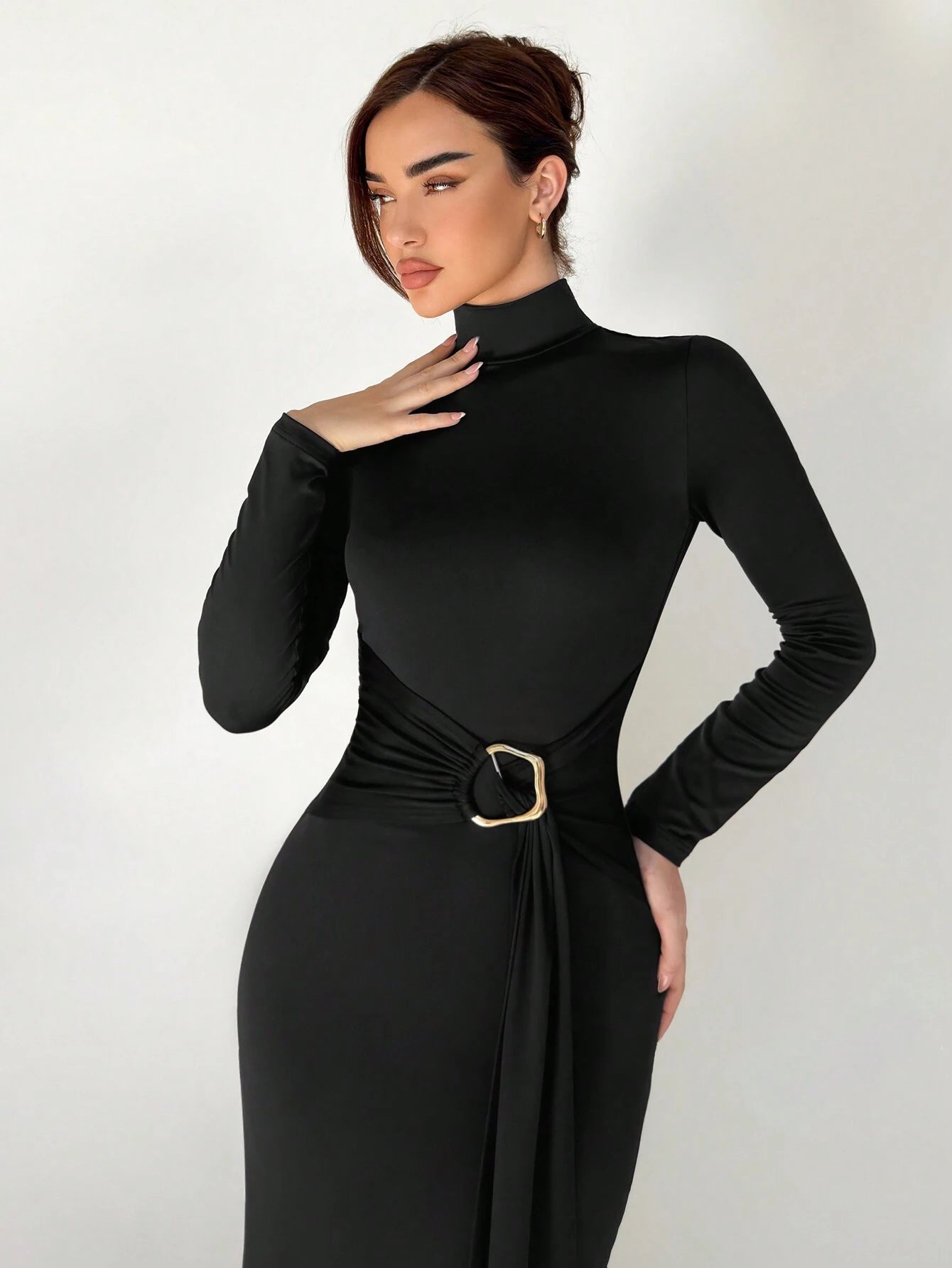  | SHEIN Aloruh New Arrival Slim Fit Warm Mock Neck Long Sleeve Waist Cinched Dress For Winter | Dress | Shein | OneHub