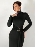  | SHEIN Aloruh New Arrival Slim Fit Warm Mock Neck Long Sleeve Waist Cinched Dress For Winter | Dress | Shein | OneHub
