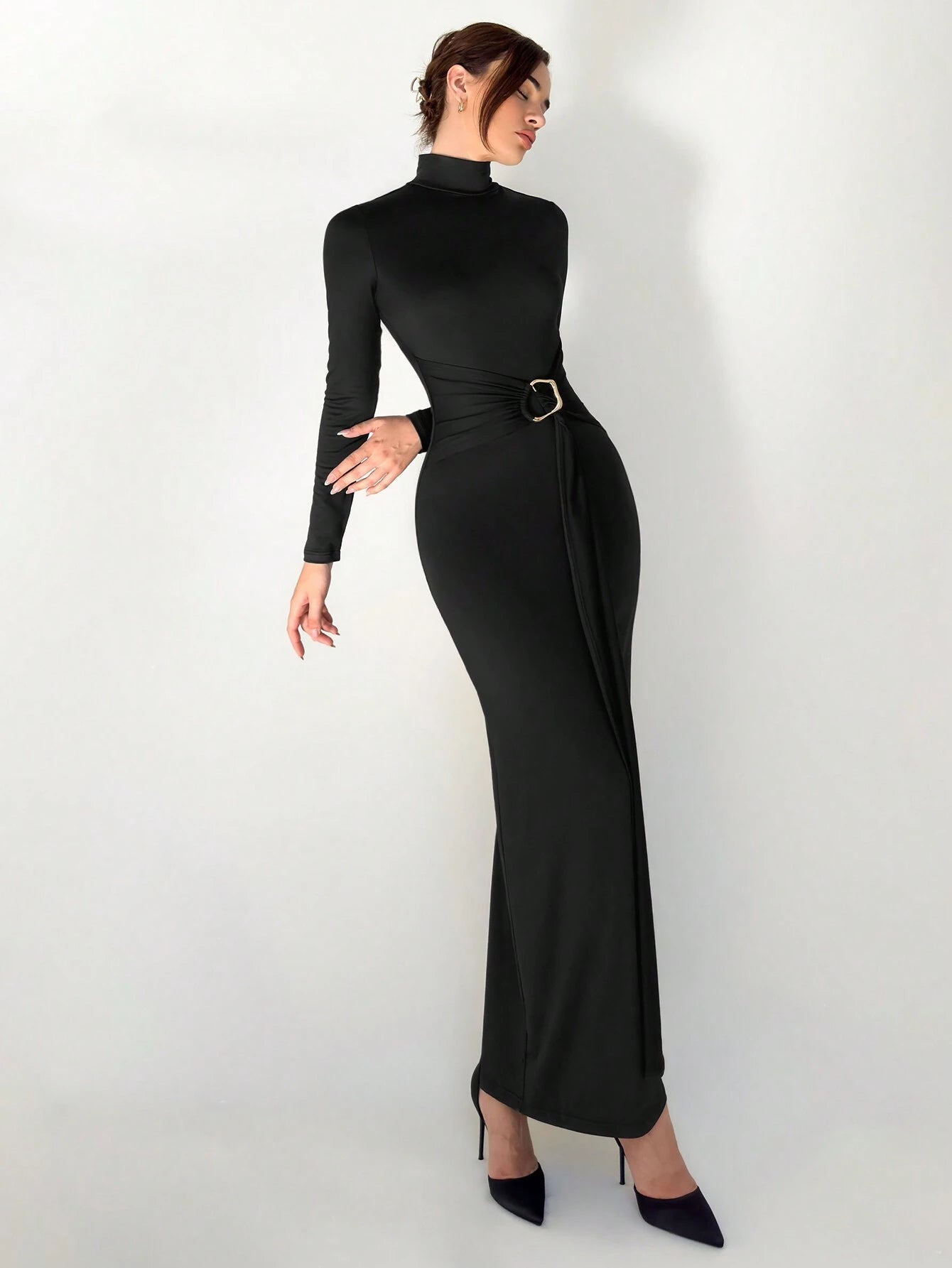  | SHEIN Aloruh New Arrival Slim Fit Warm Mock Neck Long Sleeve Waist Cinched Dress For Winter | Dress | Shein | OneHub