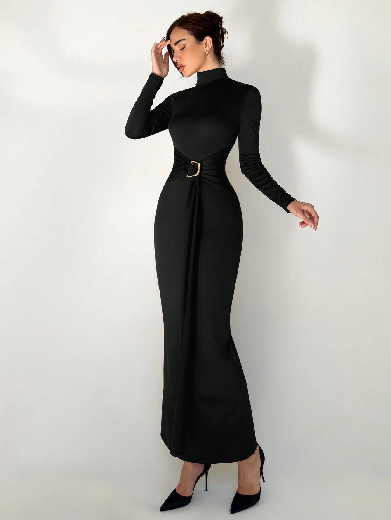  | SHEIN Aloruh New Arrival Slim Fit Warm Mock Neck Long Sleeve Waist Cinched Dress For Winter | Dress | Shein | OneHub