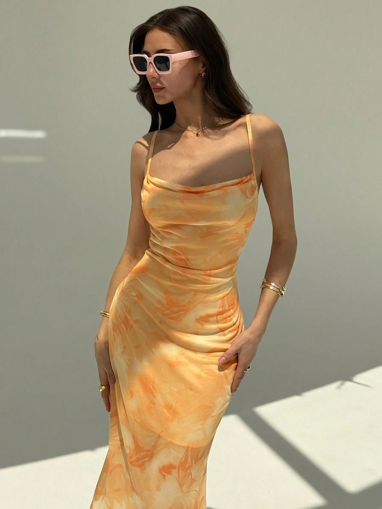  | SHEIN Aloruh Women Floral Print Draped Neck Fitted Mermaid Hem Elegant Vacation Dress,Boho Clothes Women | Dress | Shein | OneHub