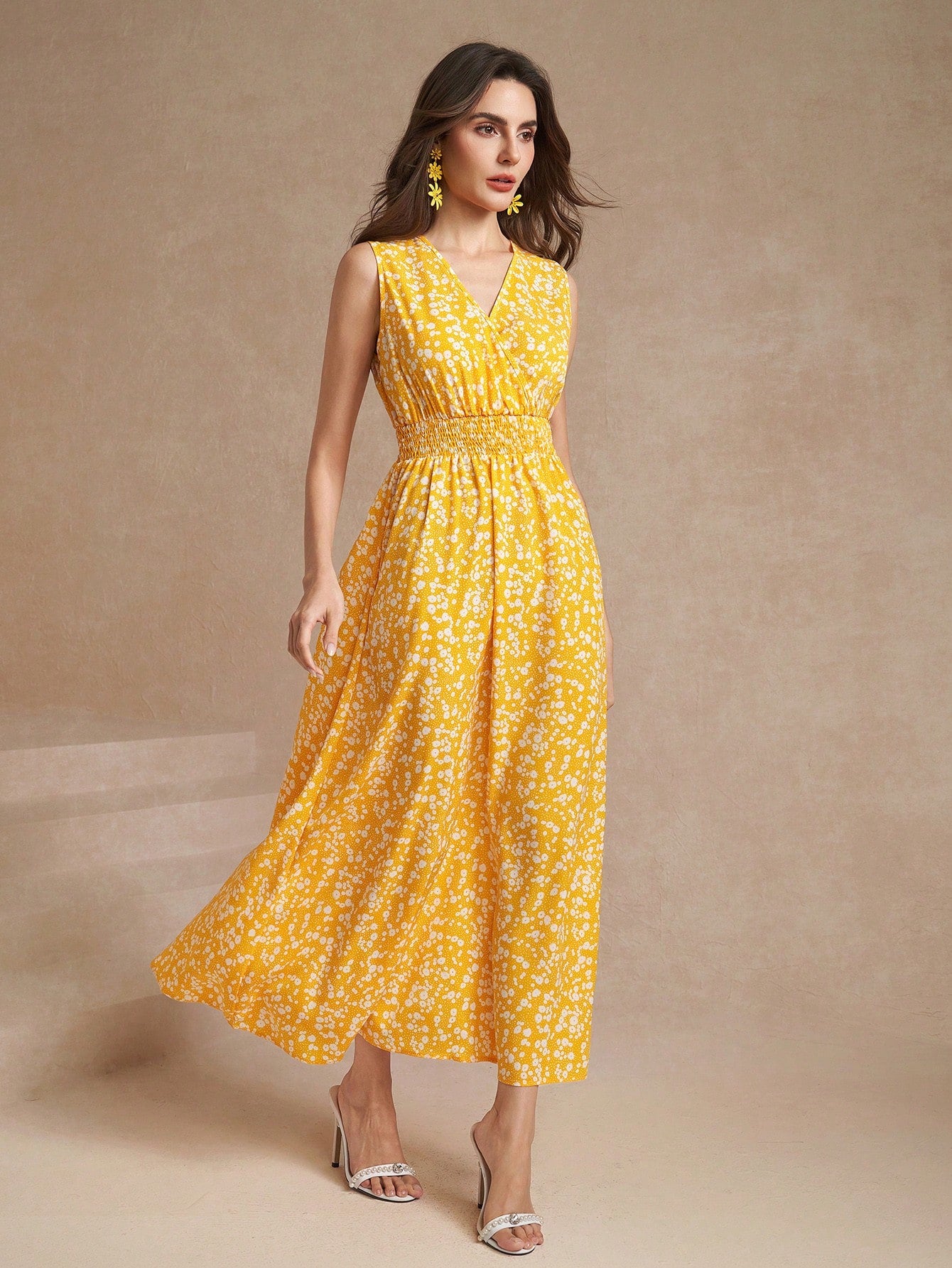  | SHEIN Amorya Women's Sleeveless Floral Print Shirred Waist Dress,Pastel Dresses For Women | Dress | Shein | OneHub