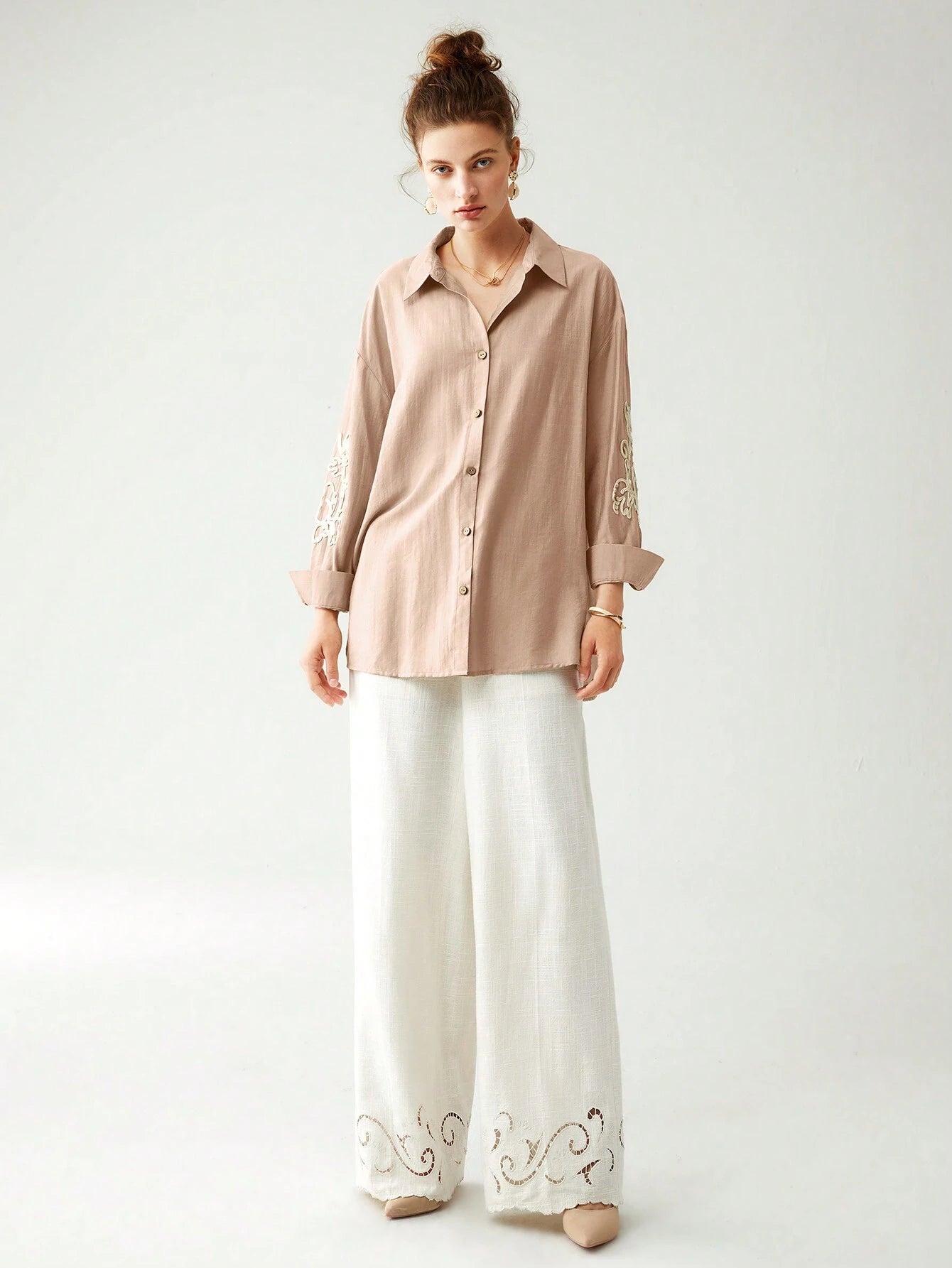  | SHEIN Anewsta Cotton Linen Texture Vacation Rose Hand Cranked Shirts | Blouse | Shein | OneHub
