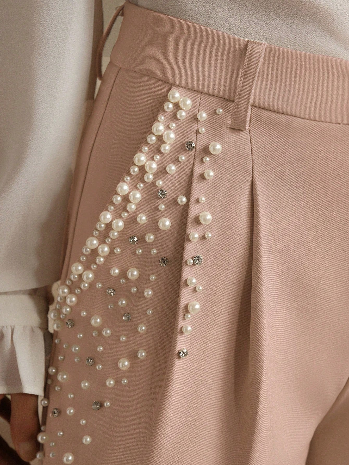 SHEIN Anewsta Fashion Diamond Decor Women Office Formal Pants, Suitable For Commute, Elegant And Casual