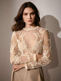  | SHEIN Anewsta Floral Crochet Mesh Embroidered Elegant Sexy 3D Sheer T-Shirt Top, New Years Women Outfit | Blouse | Shein | OneHub