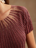  | SHEIN Anewsta Women's Elegant Short Sleeve Rhinestone Decor Semi-Sheer Knit Top | Top | Shein | OneHub