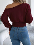 SHEIN Autumn/Winter Sexy Asymmetrical Shoulder Hollow Out Long Sleeve Knitted Sweater - Real Shooting,Long Sleeve Tops