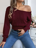 SHEIN Autumn/Winter Sexy Asymmetrical Shoulder Hollow Out Long Sleeve Knitted Sweater - Real Shooting,Long Sleeve Tops
