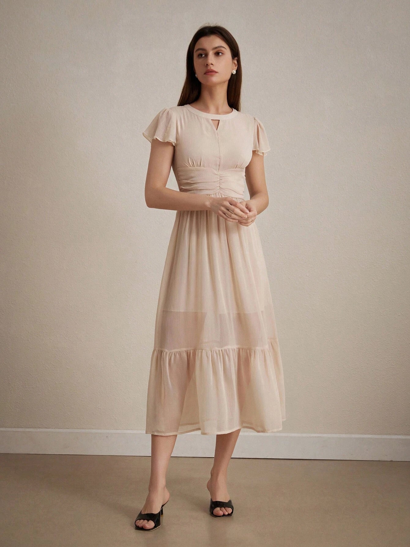  | SHEIN Aveloria Modichic Chiffon Waist-Cinching Short Flare Sleeve Dress, Elegant And Slimming | Dress | Shein | OneHub