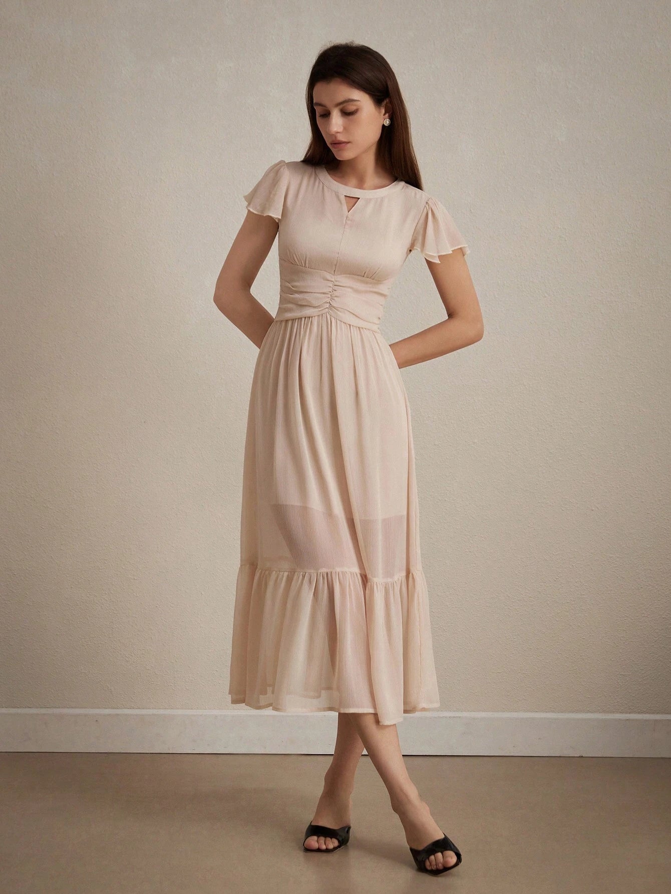  | SHEIN Aveloria Modichic Chiffon Waist-Cinching Short Flare Sleeve Dress, Elegant And Slimming | Dress | Shein | OneHub