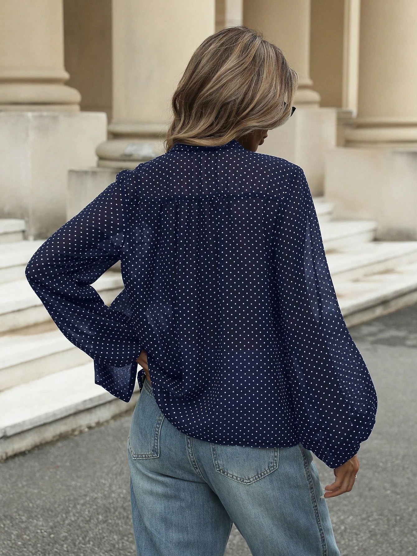  | SHEIN Aveloria Modichic Classic Retro Polka Dot Tie Front Semi-Sheer Blouse, French Style Elegant Business Casual Women | Top | Shein | OneHub