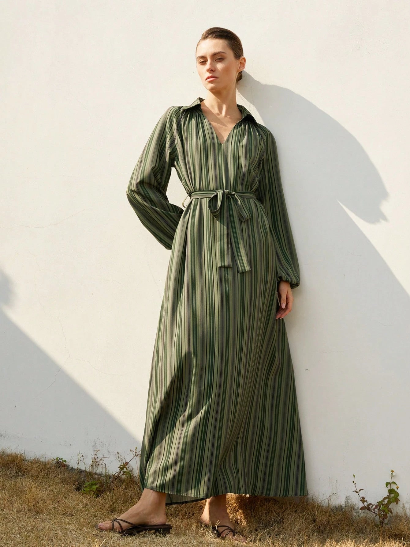  | SHEIN Aveloria Modichic Elegant Fashion Vacation Gradient Striped V-Neck Tie-Waist Dress, Long Sleeve Women Dress | Dress | Shein | OneHub