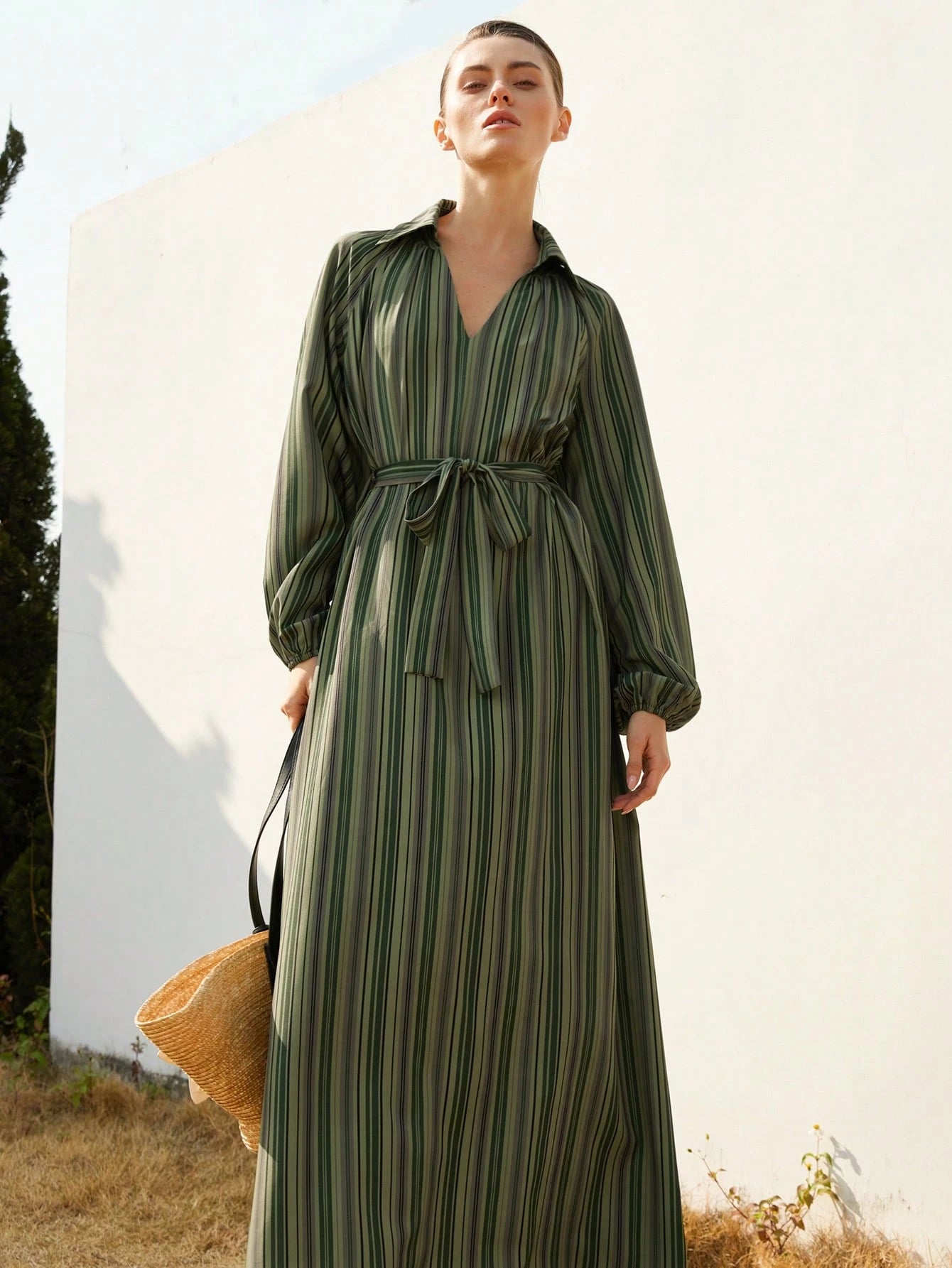  | SHEIN Aveloria Modichic Elegant Fashion Vacation Gradient Striped V-Neck Tie-Waist Dress, Long Sleeve Women Dress | Dress | Shein | OneHub