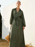  | SHEIN Aveloria Modichic Elegant Fashion Vacation Gradient Striped V-Neck Tie-Waist Dress, Long Sleeve Women Dress | Dress | Shein | OneHub