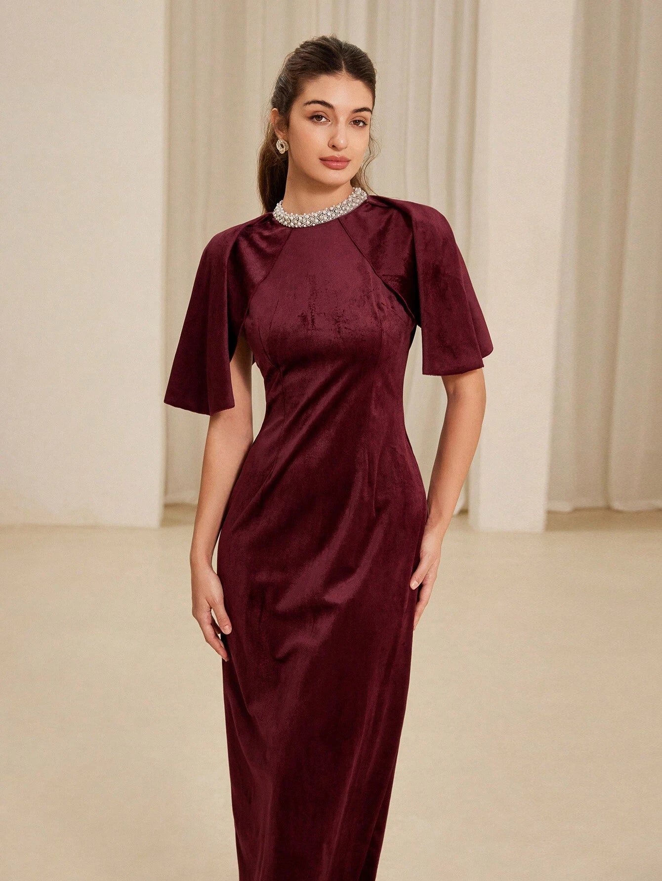  | SHEIN Aveloria Rosie Elegant Beaded Collar Waist Cinched Velvet Bodycon Dress | Dress | Shein | OneHub