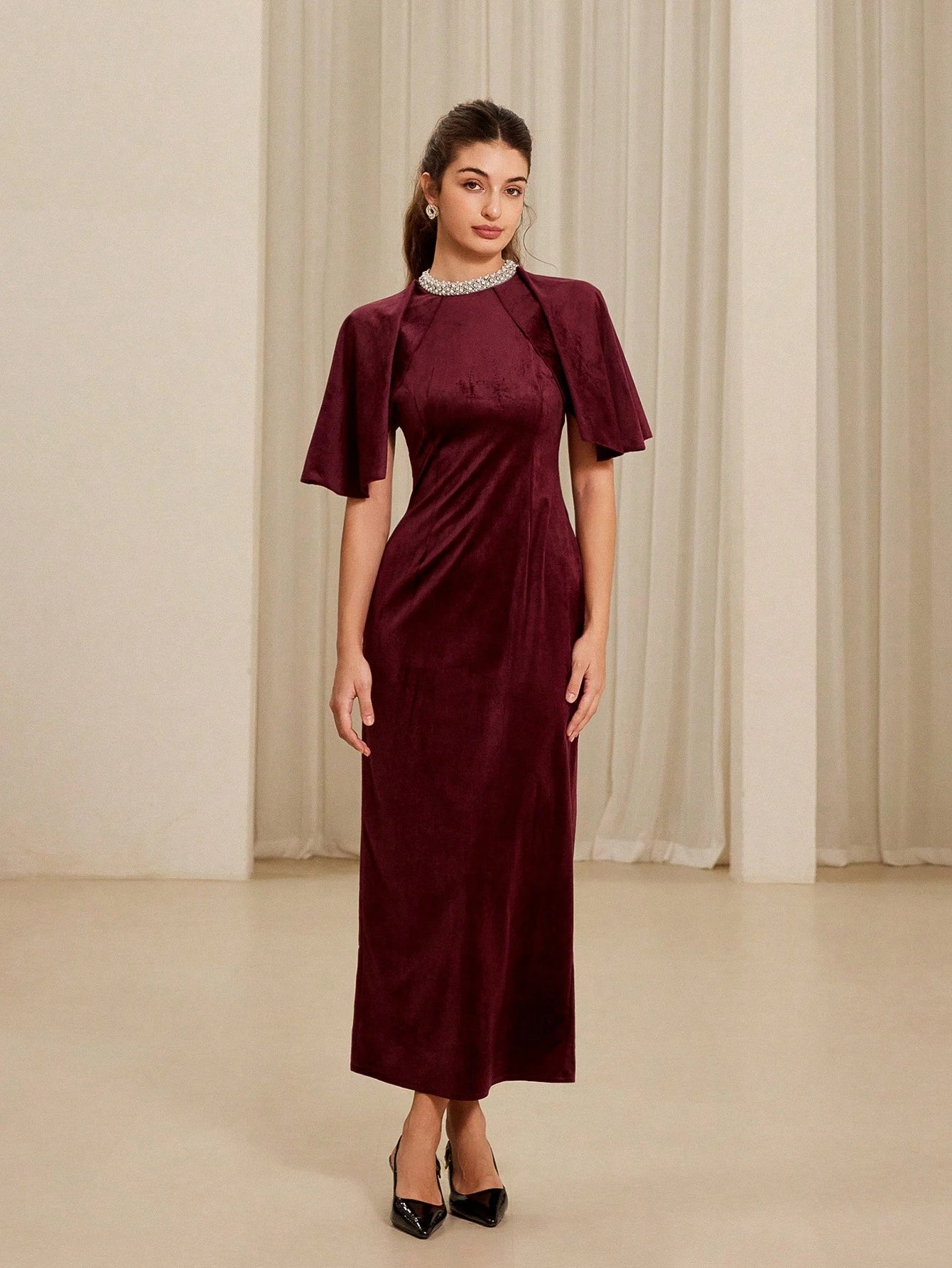  | SHEIN Aveloria Rosie Elegant Beaded Collar Waist Cinched Velvet Bodycon Dress | Dress | Shein | OneHub