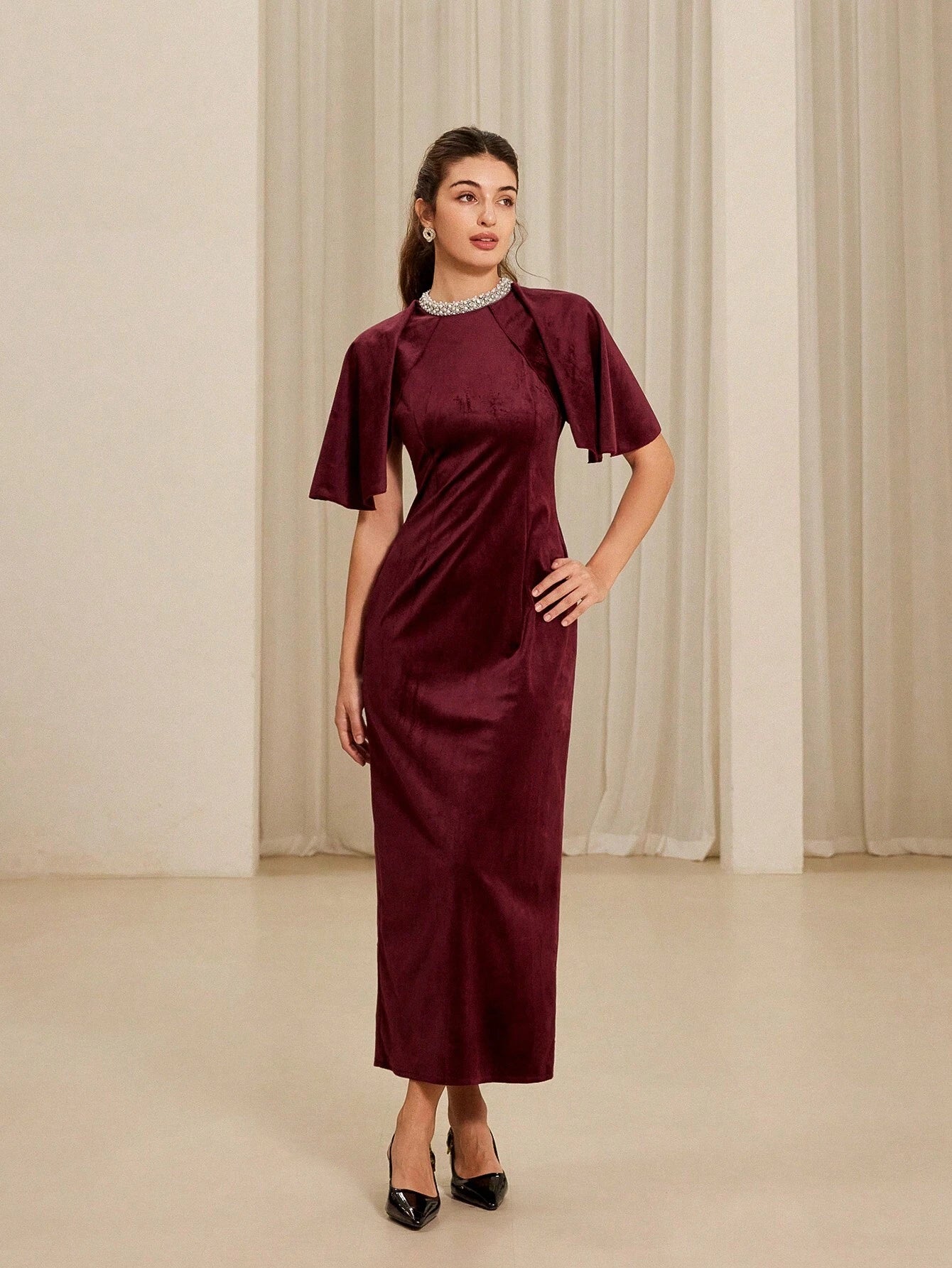  | SHEIN Aveloria Rosie Elegant Beaded Collar Waist Cinched Velvet Bodycon Dress | Dress | Shein | OneHub