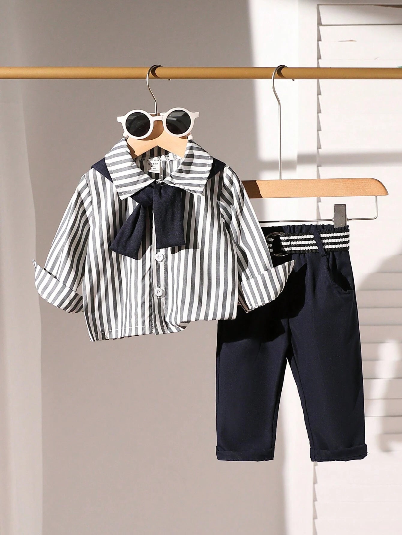 | SHEIN Baby Boy 2pcs Set: Striped Stylish Shirt And Black Suit Pants | Dress | Shein | OneHub