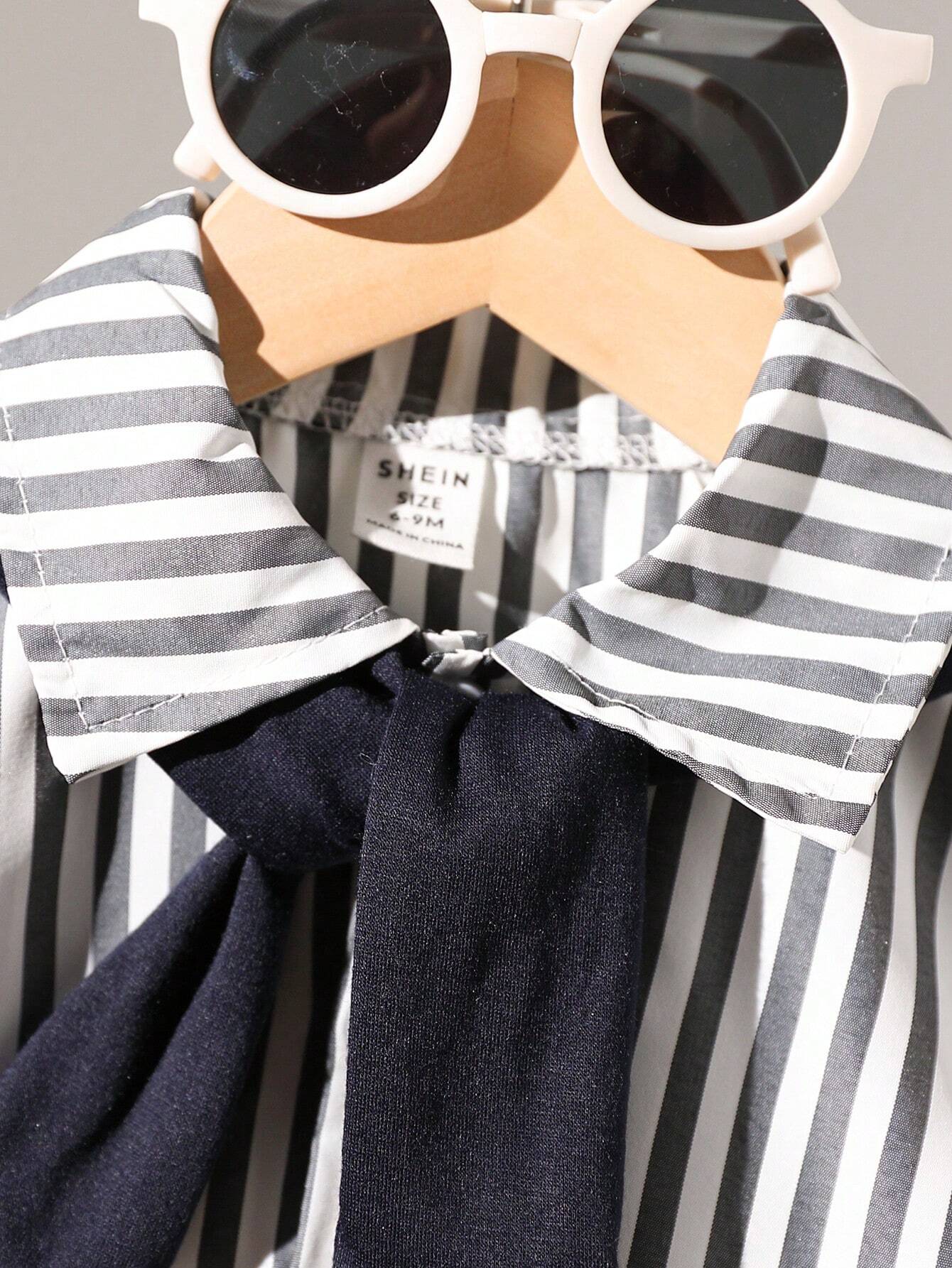  | SHEIN Baby Boy 2pcs Set: Striped Stylish Shirt And Black Suit Pants | Dress | Shein | OneHub