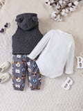  | Baby Boy 3D Ear Patched Hooded Teddy Vest Coat & 1pc Cartoon Graphic Bodysuit & 1pc Pants | Dress | Shein | OneHub