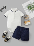  | SHEIN Baby Boy Contrast Trim Polo Neck Bodysuit & Shorts | Dress | Shein | OneHub