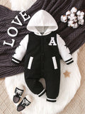 SHEIN Baby Boy Letter Graphic Colorblock Hooded Jumpsuit
