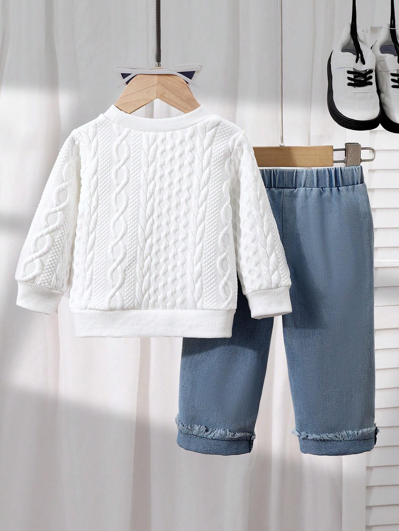  | Baby Boy Patchwork Denim Pocket Round Neck Long Sleeve Top And Distressed Jeans Set | Dress | Shein | OneHub