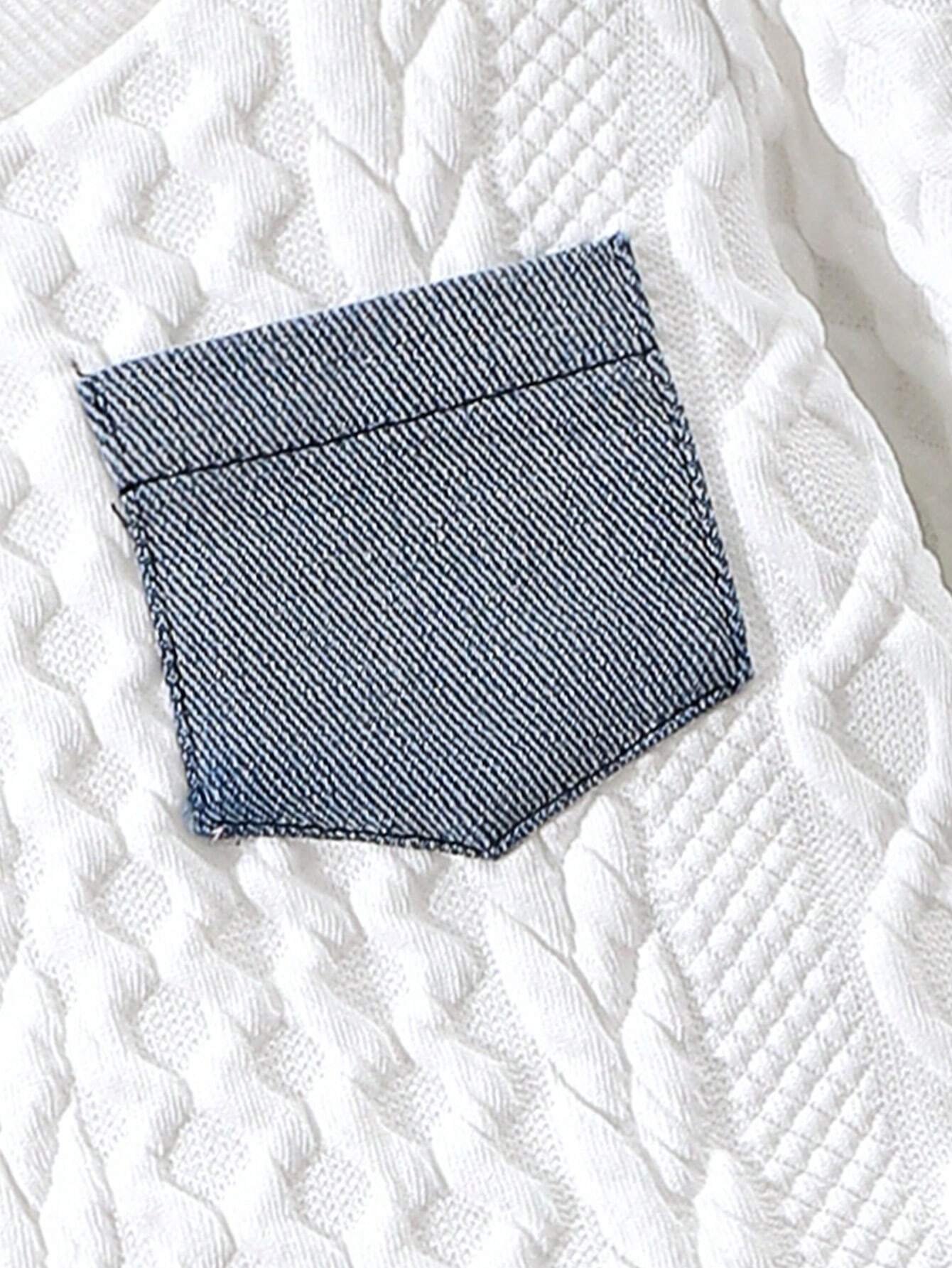  | Baby Boy Patchwork Denim Pocket Round Neck Long Sleeve Top And Distressed Jeans Set | Dress | Shein | OneHub