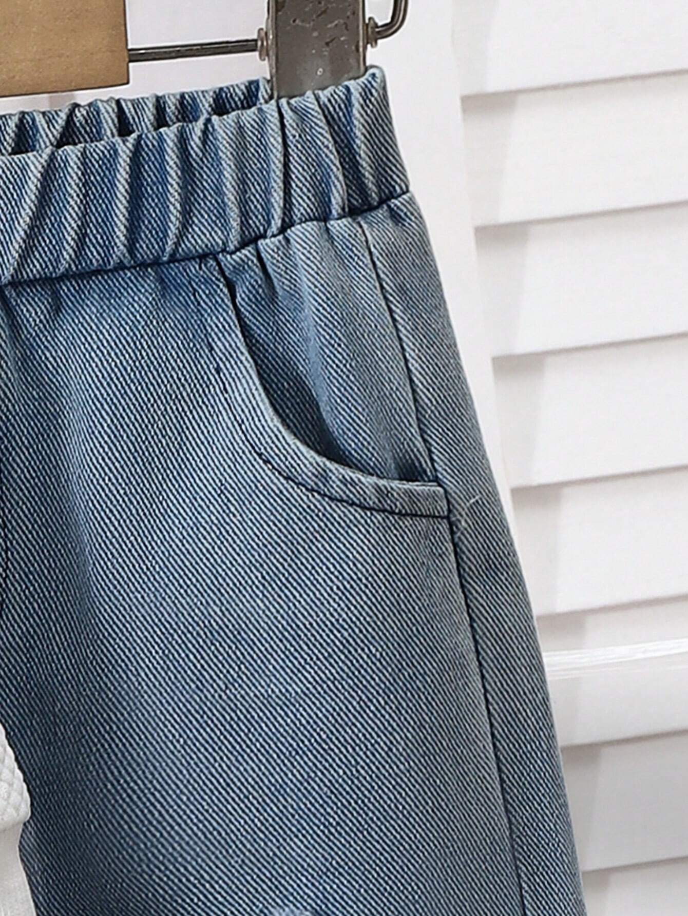  | Baby Boy Patchwork Denim Pocket Round Neck Long Sleeve Top And Distressed Jeans Set | Dress | Shein | OneHub