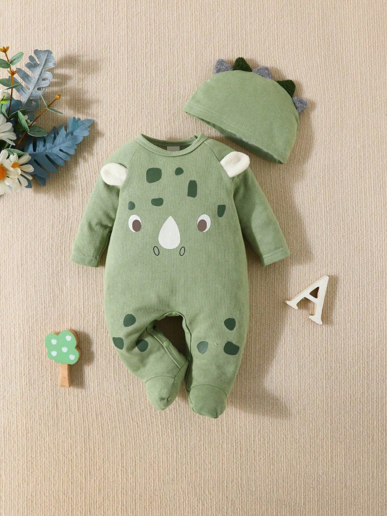  | SHEIN Baby Boys 3D Ear Cute Expression Printed Long Sleeve Footie Jumpsuit | Dress | Shein | OneHub