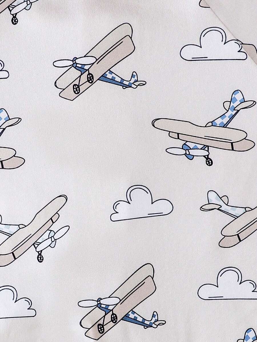  | SHEIN Baby Boys' Airplane Pattern Reversible Footie With Fold-Over Sleeves And Feet | dress | Shein | OneHub