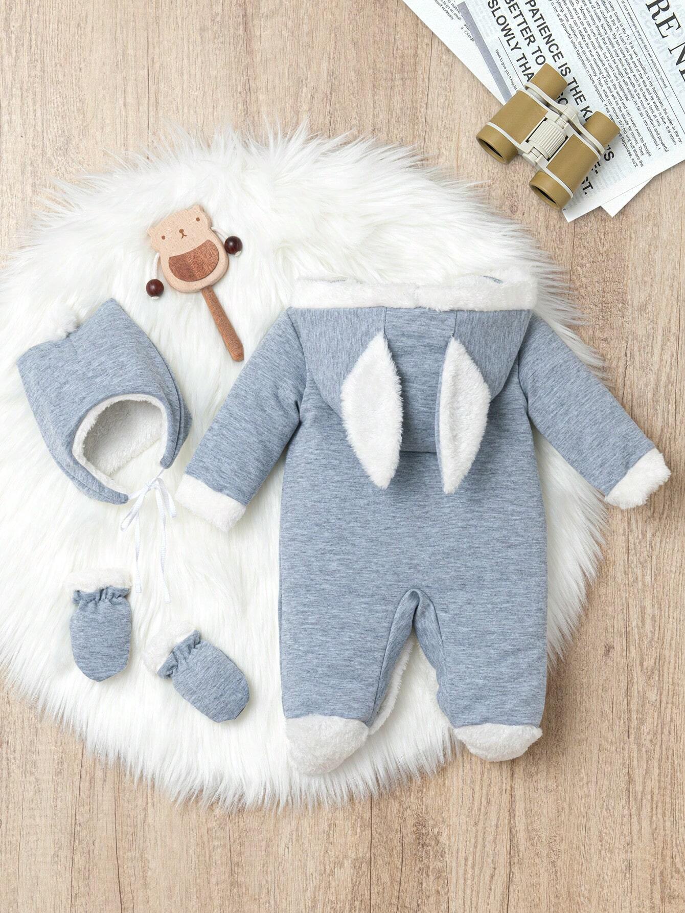 | SHEIN Baby Boys' Hooded Long-Eared Jumpsuit With Hat And Gloves Set | Dress | Shein | OneHub