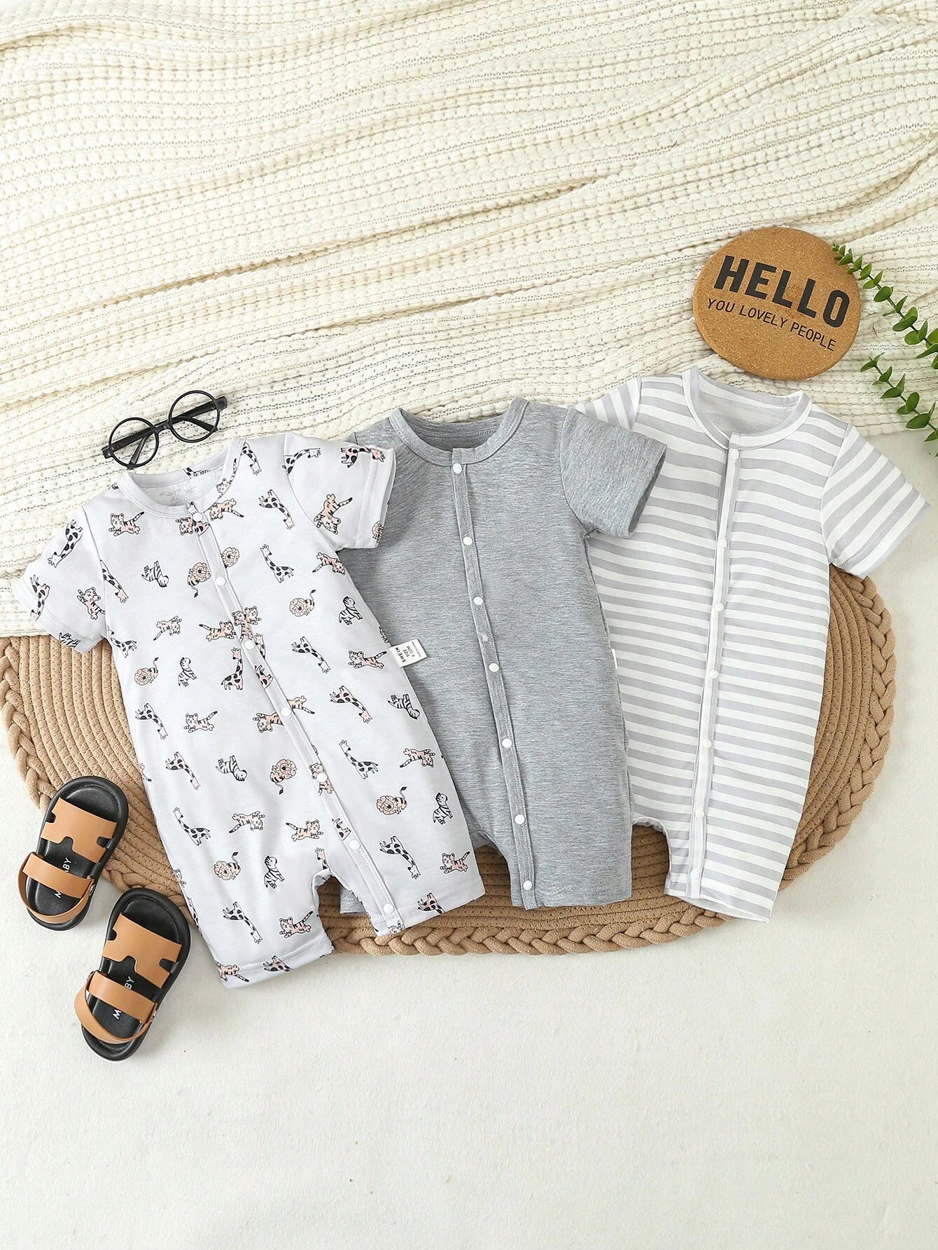  | SHEIN Baby Boy's Stylish Casual Striped Print Romper Set Of 3 For Spring/Summer | Dress | Shein | OneHub