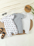  | SHEIN Baby Boy's Stylish Casual Striped Print Romper Set Of 3 For Spring/Summer | Dress | Shein | OneHub