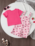  | SHEIN Baby Girl Casual Fashionable Berry Printed Overalls Shorts & Solid Short Sleeve T-Shirt Summer Outfit | Dress | Shein | OneHub