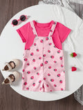  | SHEIN Baby Girl Casual Fashionable Berry Printed Overalls Shorts & Solid Short Sleeve T-Shirt Summer Outfit | Dress | Shein | OneHub