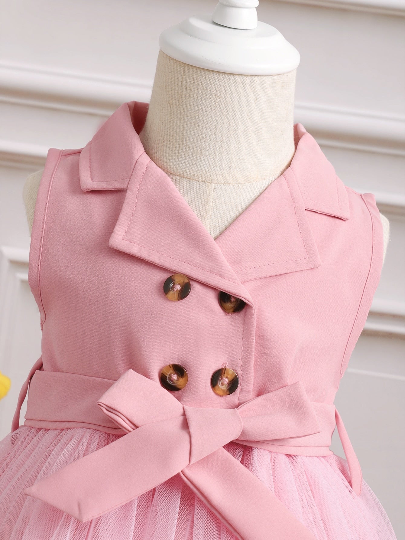  | SHEIN Baby Girl Double Button Mesh Hem Belted Dress | Dress | Shein | OneHub