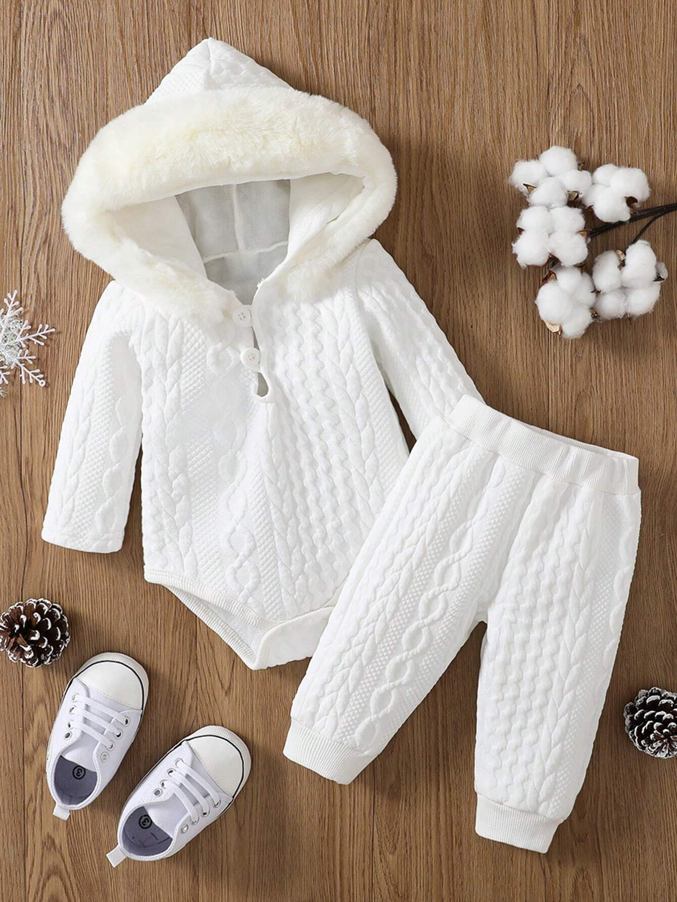  | SHEIN Baby Girl Fuzzy Trim Hooded Bodysuit & Sweatpants | Dress | Shein | OneHub