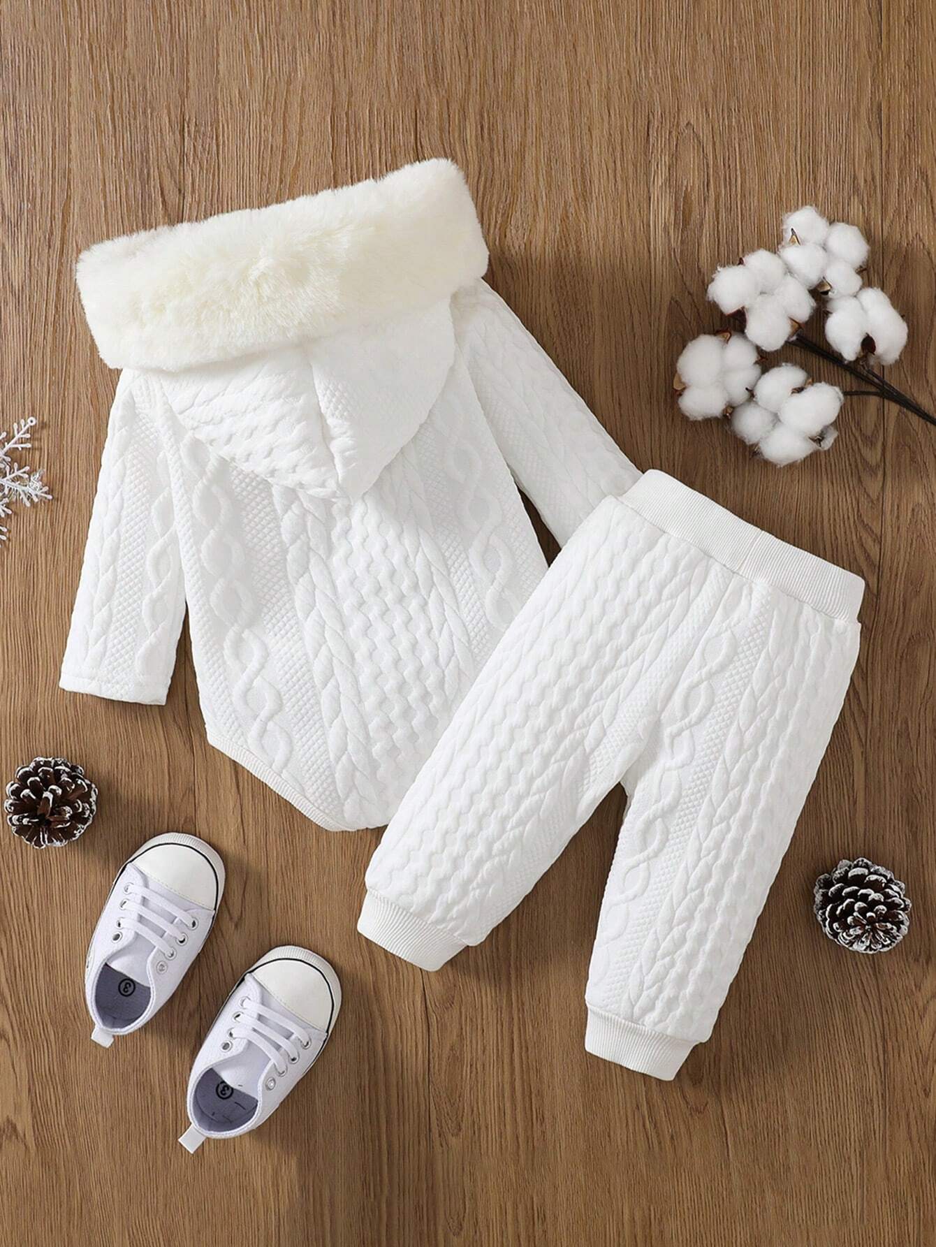  | SHEIN Baby Girl Fuzzy Trim Hooded Bodysuit & Sweatpants | Dress | Shein | OneHub