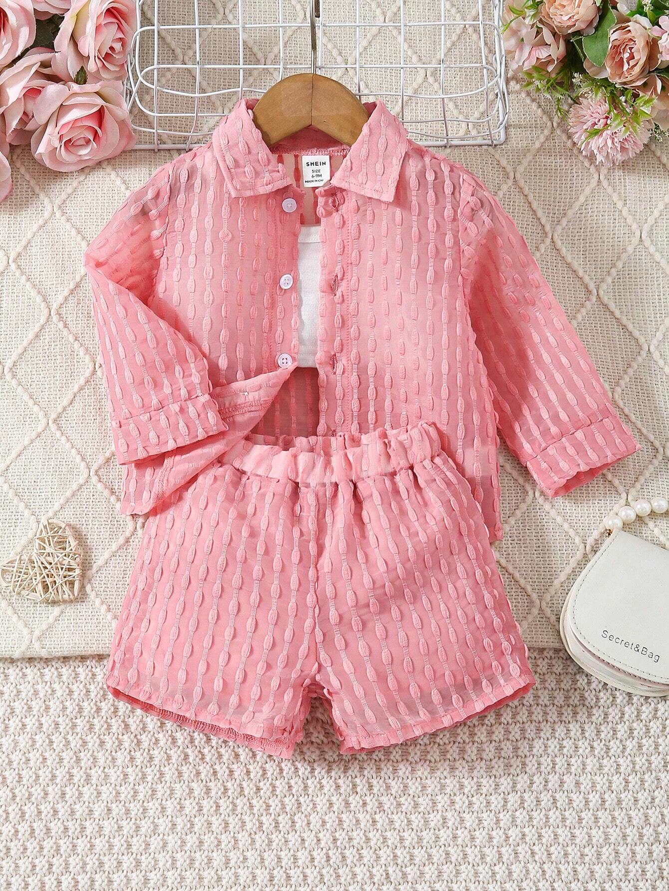  | SHEIN Baby Girl Solid Color Textured Casual Outfit | Dress | Shein | OneHub
