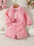  | SHEIN Baby Girl Solid Color Textured Casual Outfit | Dress | Shein | OneHub