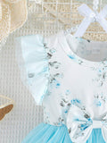  | SHEIN Baby Girl Summer Double-Layer Mesh Dress With Ruffle Sleeve Opening And Flower Print, Round Neck And Dual-Layer Mesh With Bow Decoration | Dress | Shein | OneHub