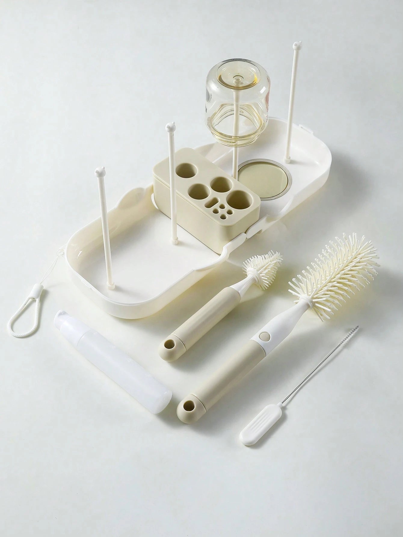 SHEIN Baby Silicone Portable Bottle Brush Set, Newborn Cleaning Brush For Travel, Multi-Function Bottle Drying Rack & Storage Box