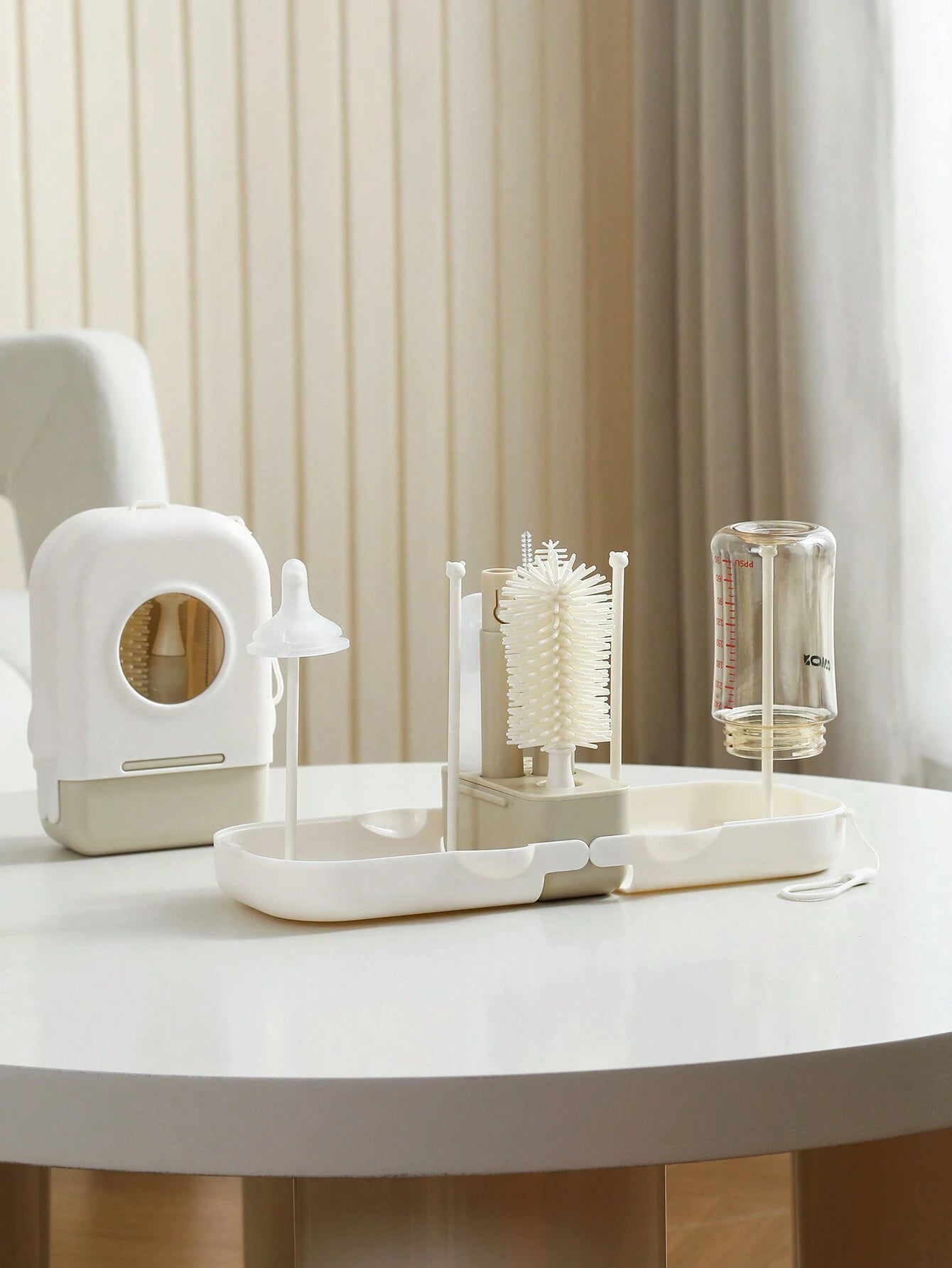 SHEIN Baby Silicone Portable Bottle Brush Set, Newborn Cleaning Brush For Travel, Multi-Function Bottle Drying Rack & Storage Box