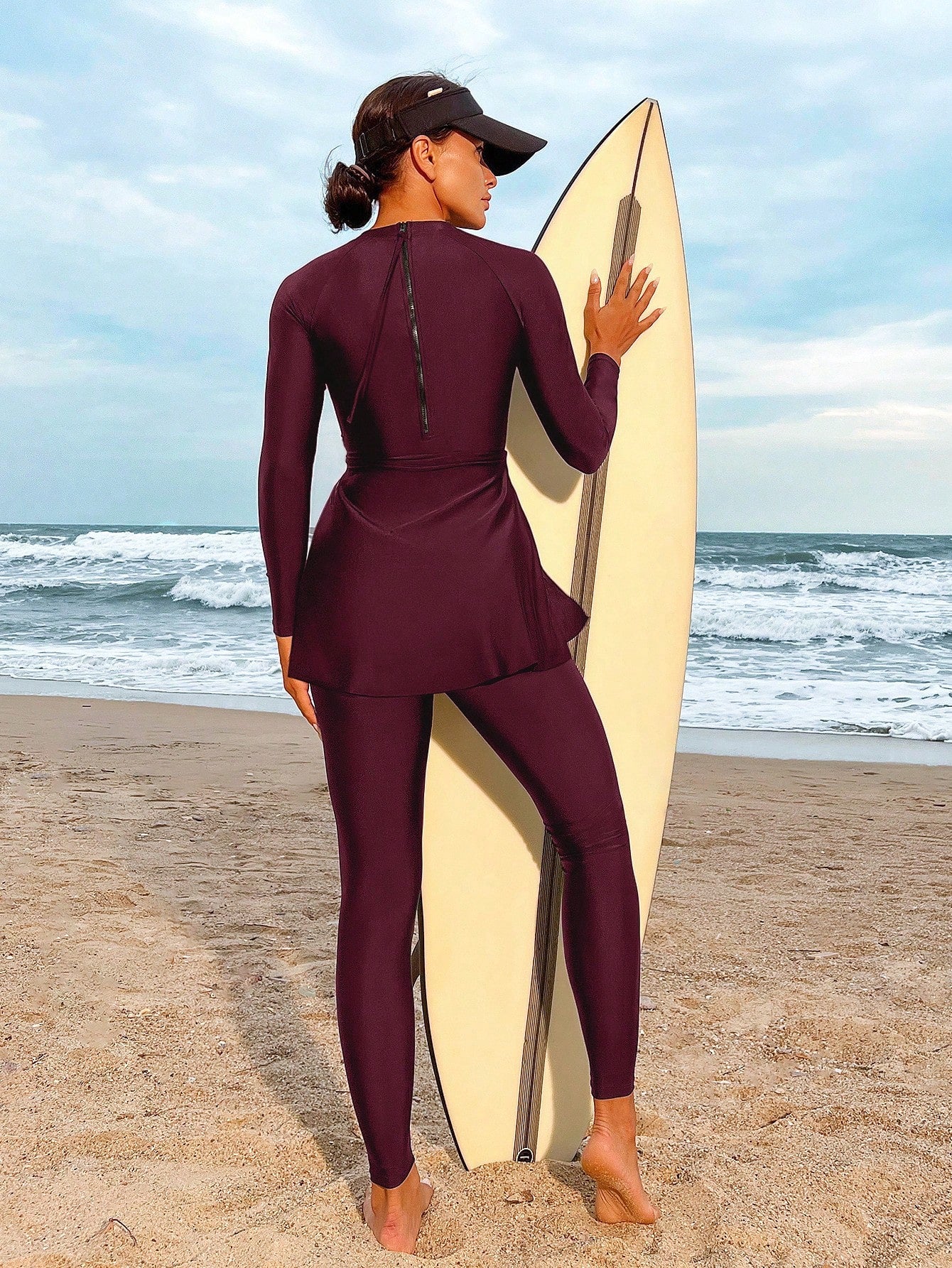  | SHEIN Bikinx Solid Color Side Waist Twist Long Sleeve Top And Pants Burkini Swimwear Set For Beach Vacation | Burkini | Shein | OneHub
