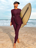  | SHEIN Bikinx Solid Color Side Waist Twist Long Sleeve Top And Pants Burkini Swimwear Set For Beach Vacation | Burkini | Shein | OneHub