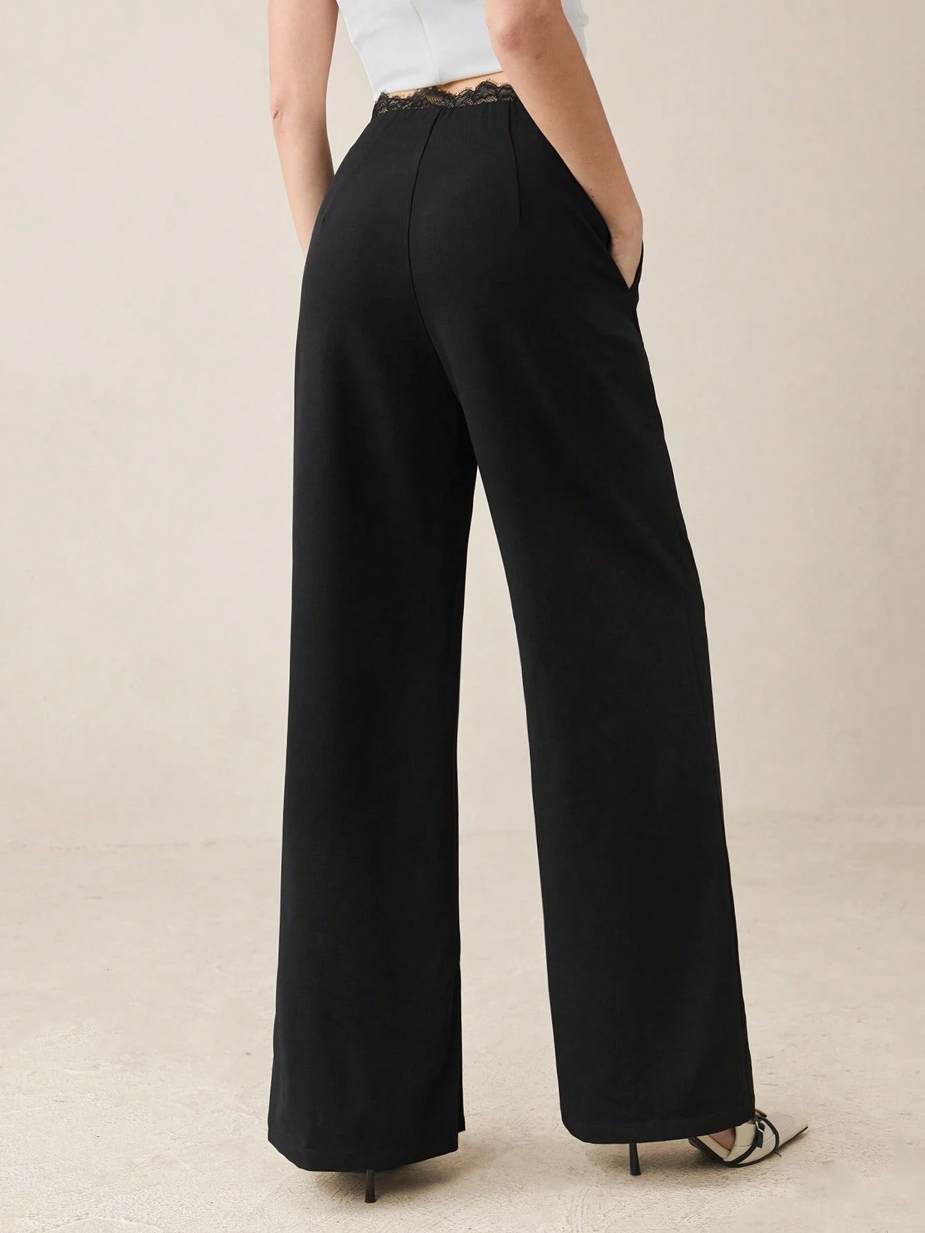  | SHEIN BizChic 2025 Summer New Fashion See-Through Lace Black Wide Leg Pants, Suitable For Independence Day Music Festival Party, Wedding Guest, Brunch, Urban Commute, Romantic Casual, Daily Work, Dating, Music Festival, Graduation | Pants | Shein | OneHub