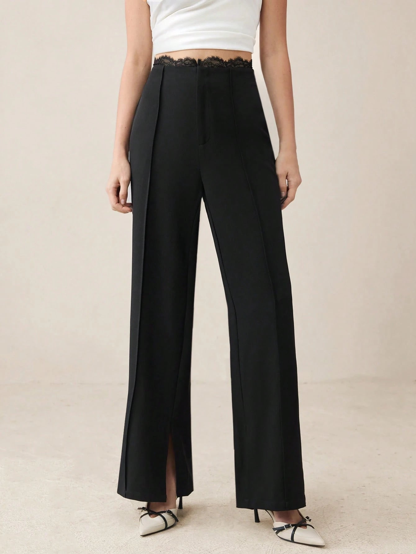  | SHEIN BizChic 2025 Summer New Fashion See-Through Lace Black Wide Leg Pants, Suitable For Independence Day Music Festival Party, Wedding Guest, Brunch, Urban Commute, Romantic Casual, Daily Work, Dating, Music Festival, Graduation | Pants | Shein | OneHub