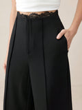 SHEIN BizChic 2025 Summer New Fashion See-Through Lace Black Wide Leg Pants